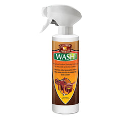 Leather Therapy Wash bottle front view shows residue-free leather care.