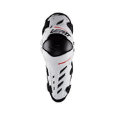 Leatt Dual Axis Knee Guards white, side view, flexible protection for trail riding.