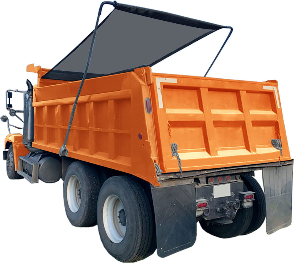 Leaveshade dump truck mesh tarp 7x20 front view shows sturdy fabric and reinforced edges