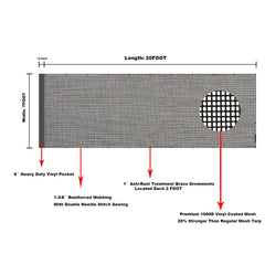 Leaveshade dump truck mesh tarp 7x20 UV and flame resistant fabric sample