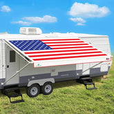Leaveshade USA flag RV awning fabric with bold graphic for replacement