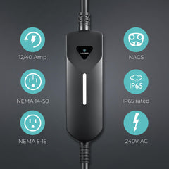Lectron compact portable EV charger ready for trunk storage and trips.