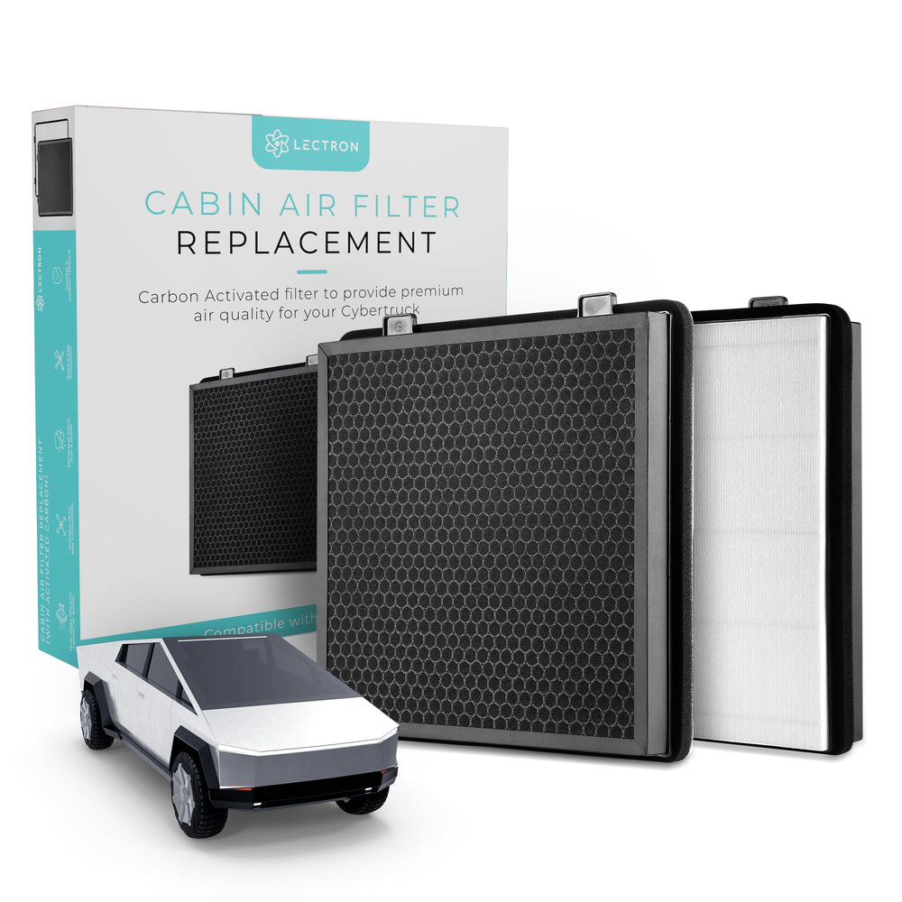 Lectron Cybertruck cabin filter H13 in-packaging for cleaner cabin air.