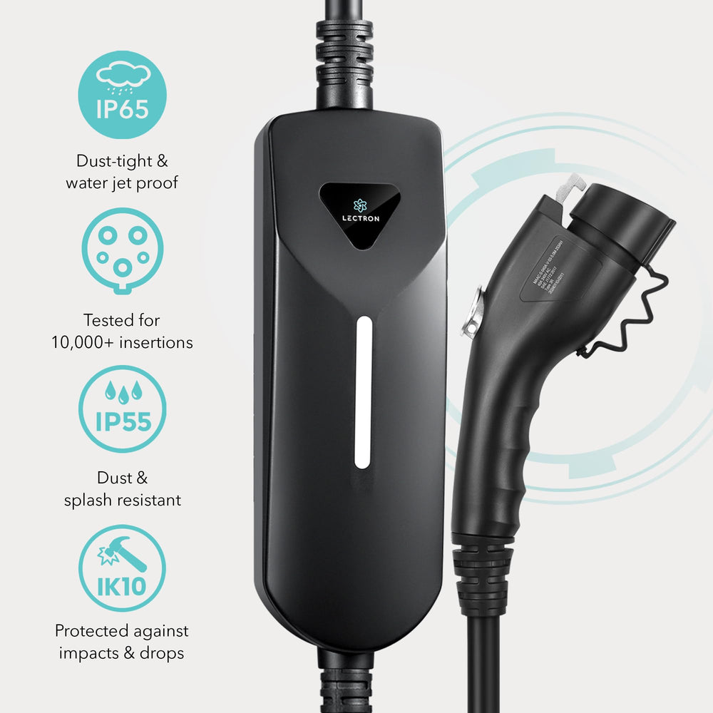 Lectron EV charger plugged into an outlet to show versatility