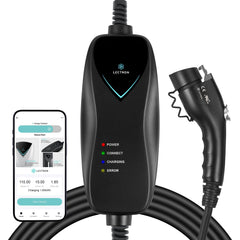 Lectron Level 1 J1772 charger front view, portable home charging and road trips.