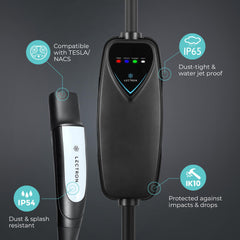 IP55-rated Lectron charger protects against dust and water exposure.