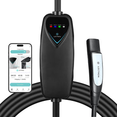 Lectron Level 2 Tesla Charger with WiFi control shows real-time charging status.