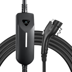 Lectron Level 1/2 EV charger front view highlighting portable design for travel