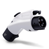 Lectron Tesla to J1772 adapter shown in compact design for portable charging.