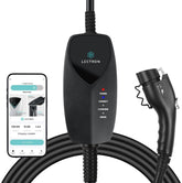 Lectron charger with wifi app control showing charging status and session options.