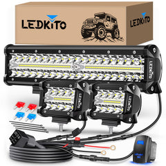 LEDKITO 12-inch light bar front view shows bright spot and flood combo for improved visibility.