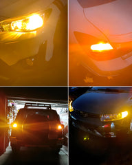 LEDYOTRY amber 3157 LED bulb shown in multi-signal use on a vehicle