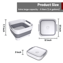 Leemeimei collapsible dish basin in use with 9L capacity for washing and rinsing.