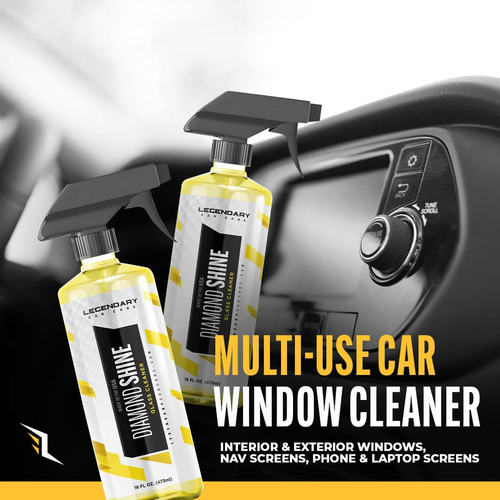 Interior and exterior glass cleaning with Legendary Glass Cleaner on mirrors and more.