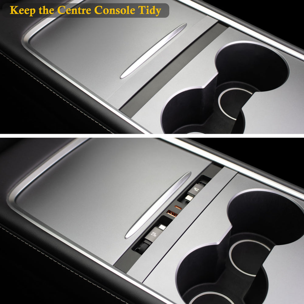 Cables retract and snap back with magnetic retention for neat storage.