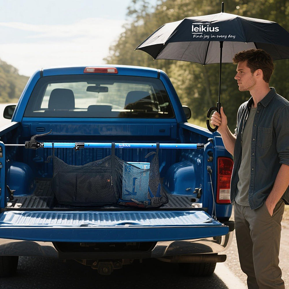 Leikius blue non-slip cargo bars shown in a truck bed for high visibility