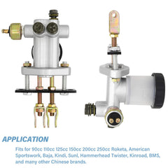 LEIMO KPARTS hydraulic brake master cylinder on a 250cc go-kart with brand-new construction.