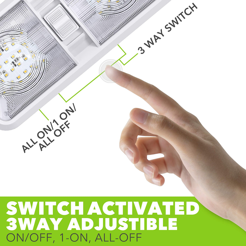 Leisure LED dome light switch close-up showing simple operation
