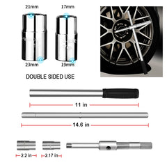 LEJOSTOL four-way cross wrench with sockets 17mm, 19mm, 21mm, and 23mm.