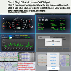 LELink real-time diagnostics view of live vehicle performance and sensor data.