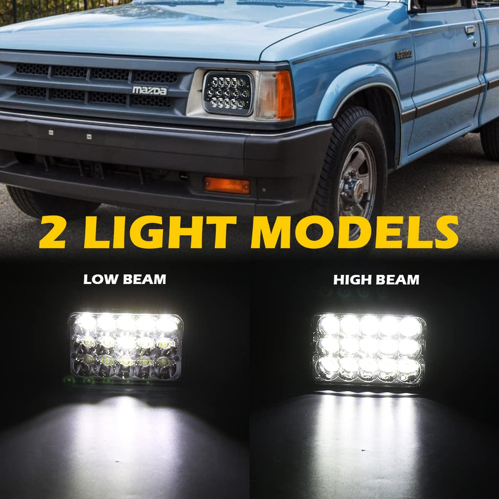 Lemniscate headlights showing high and low beam capability for versatile driving.
