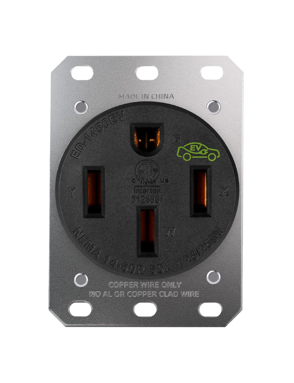 LENZ ED-1450EV front view shows heavy-duty 50A outlet for EV charging