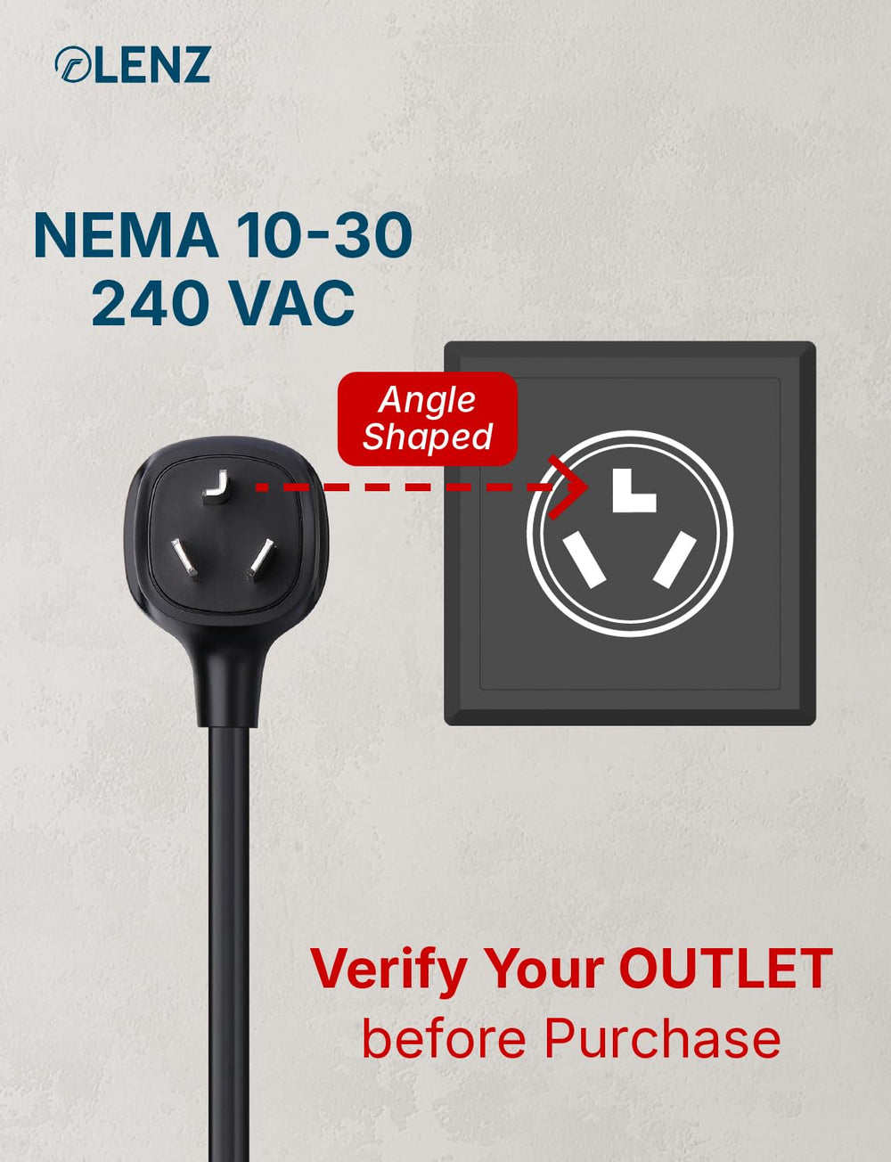 LENZ NEMA-10-30 adapter fits a 240 V outlet for older installations with 24 A capability.