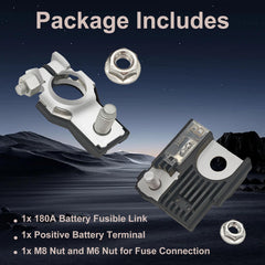 LESHIAUTO packaging image reveals included fuse link, terminal, and nuts for easy replacement.