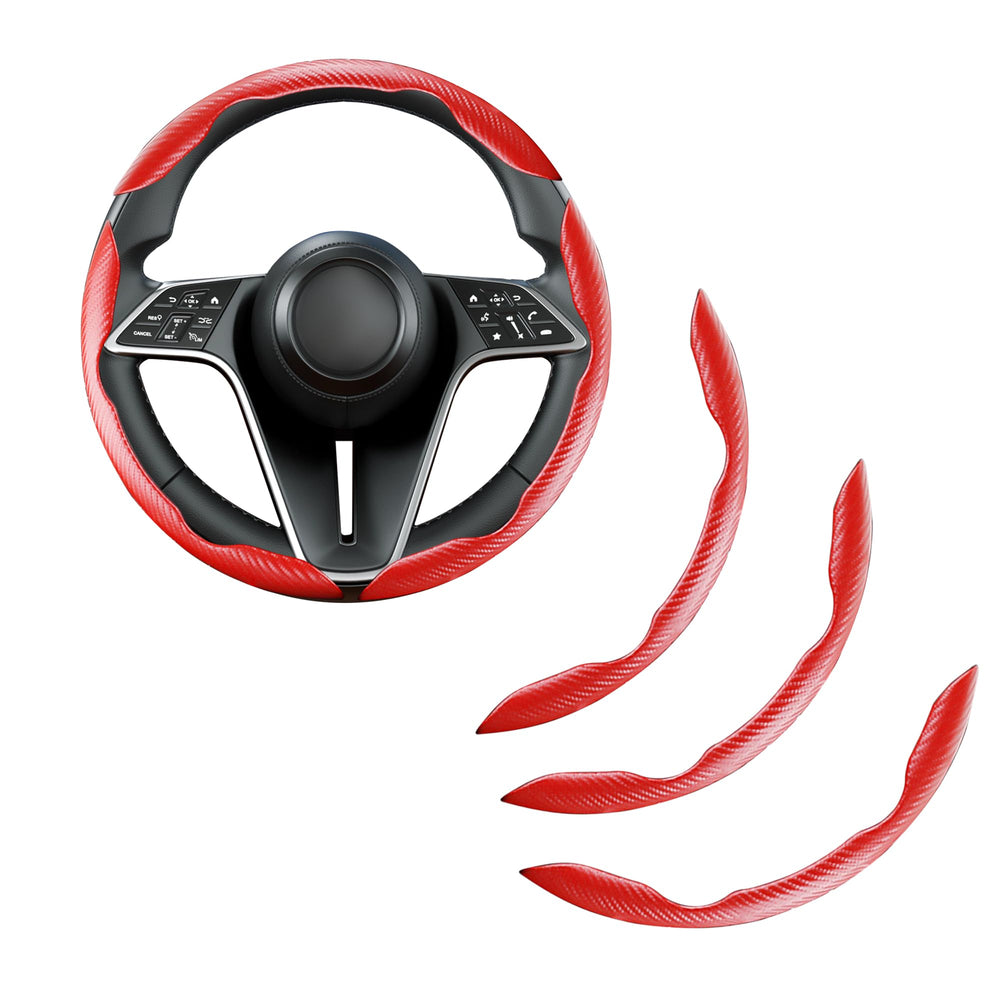 LevChall carbon fiber steering wheel cover in red with 3-piece set enhances grip