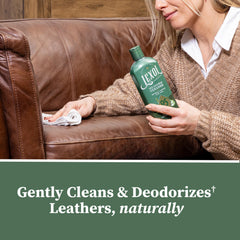 Lexol All Leather Cleaner foam applied to leather for gentle cleaning action