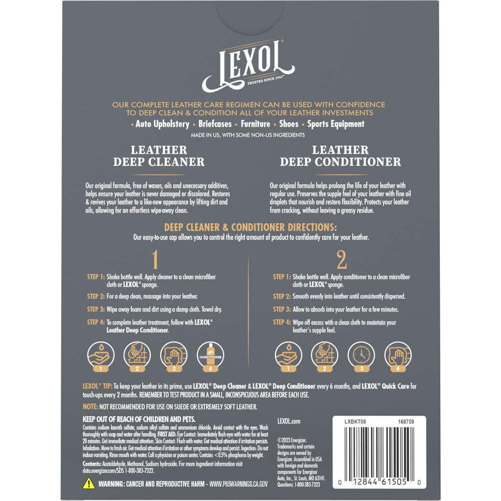 Lexol kit protects car interiors and furniture with non-greasy finish.