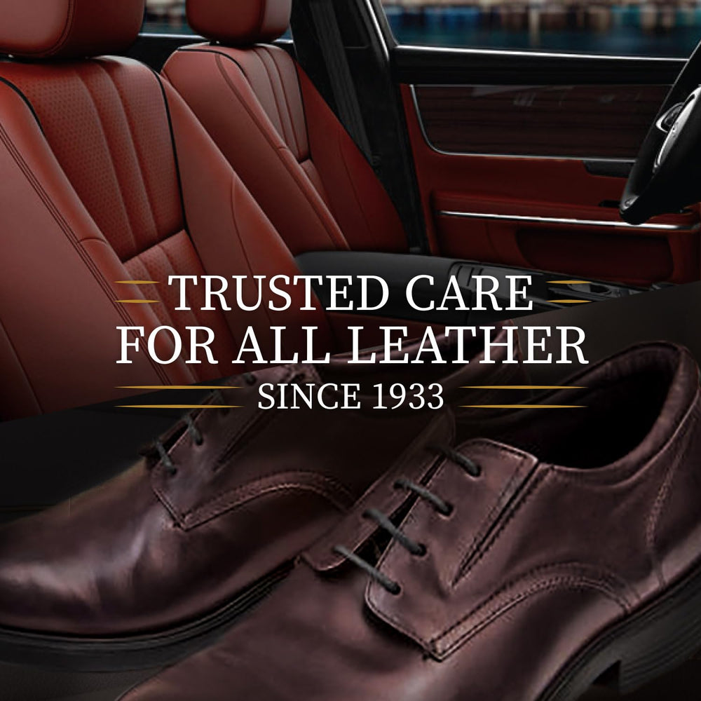 Oil droplets bond to leather fibers with Lexol Deep Leather Conditioner