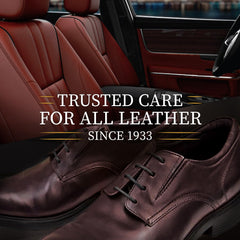 Oil droplets bond to leather fibers with Lexol Deep Leather Conditioner