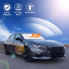 LHFLIVE Altima sunshade helps keep cabin cooler and leather seats protected.