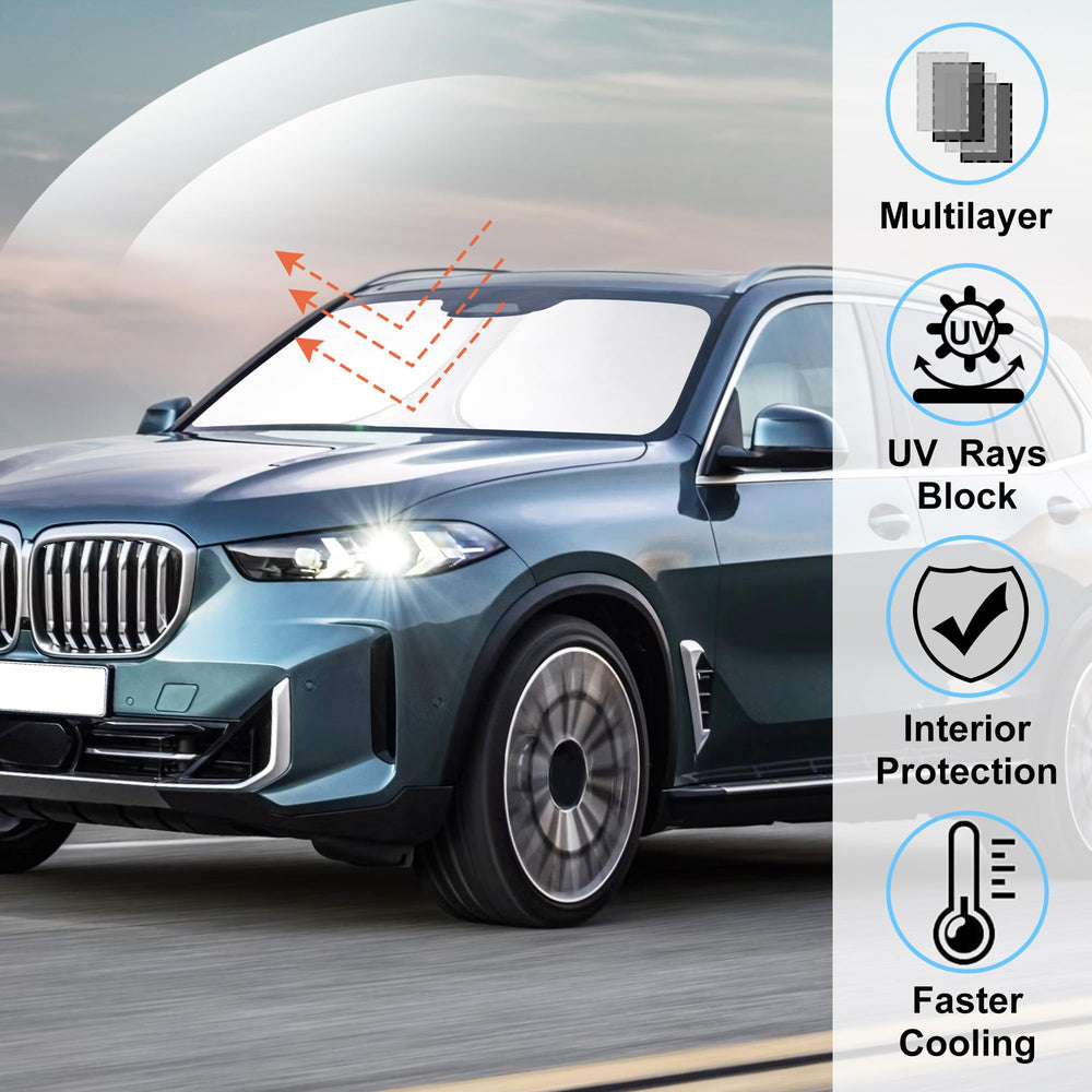 LHFLIVE sun shade for BMW X5 provides UV protection for interior surfaces.
