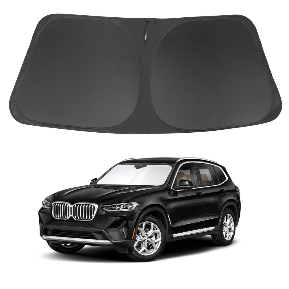 LHFLIVE windshield sun shade on BMW X3 front, showcasing perfect fit and sun protection