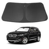 LHFLIVE windshield sun shade on BMW X3 front, showcasing perfect fit and sun protection