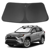 LHFLIVE windshield sun shade installed on Toyota RAV4 front window providing heat protection.