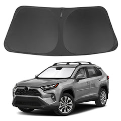 LHFLIVE windshield sun shade installed on Toyota RAV4 front window providing heat protection.