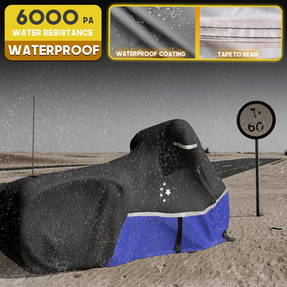 LI LIBZAKI motorcycle cover side view blue provides snug fit for touring models