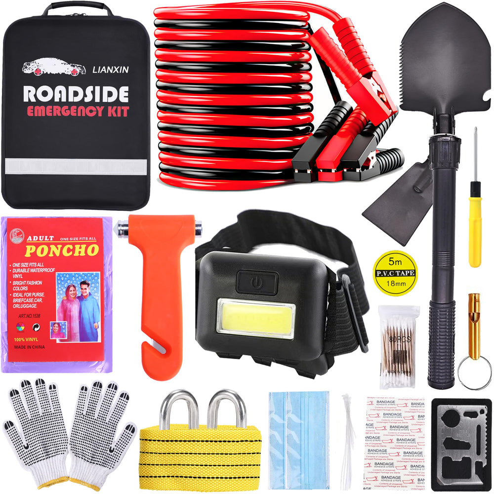LIANXIN car emergency kit with jumper cables for quick roadside power help