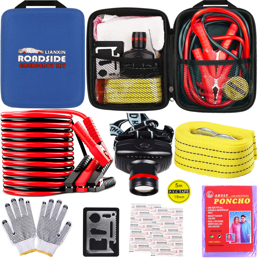 LIANXIN car roadside emergency kit with jumper cables for reliable on-demand power