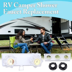 Liberflow indoor and outdoor ready shower faucet in RV interior.