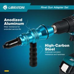 LIBRATON rivet adapter with ergonomic handle reduces fatigue during long sessions.