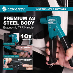 LIBRATON rivet gun 90-degree head enables access behind dashboards