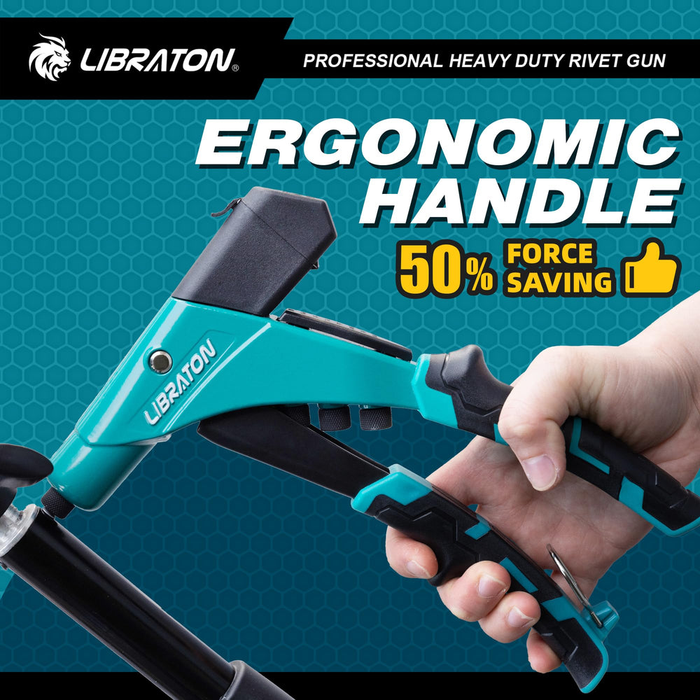 LIBRATON rivet gun features Cr-Mo steel claw for reliable grip.