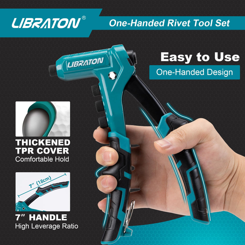 LIBRATON rivet kit with interchangeable heads for quick size changes.