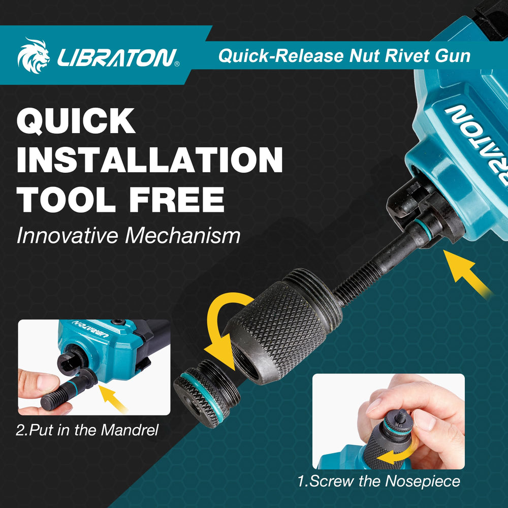 LIBRATON Rivet Nut Tool carbon steel body delivers durability for frequent workshop use.