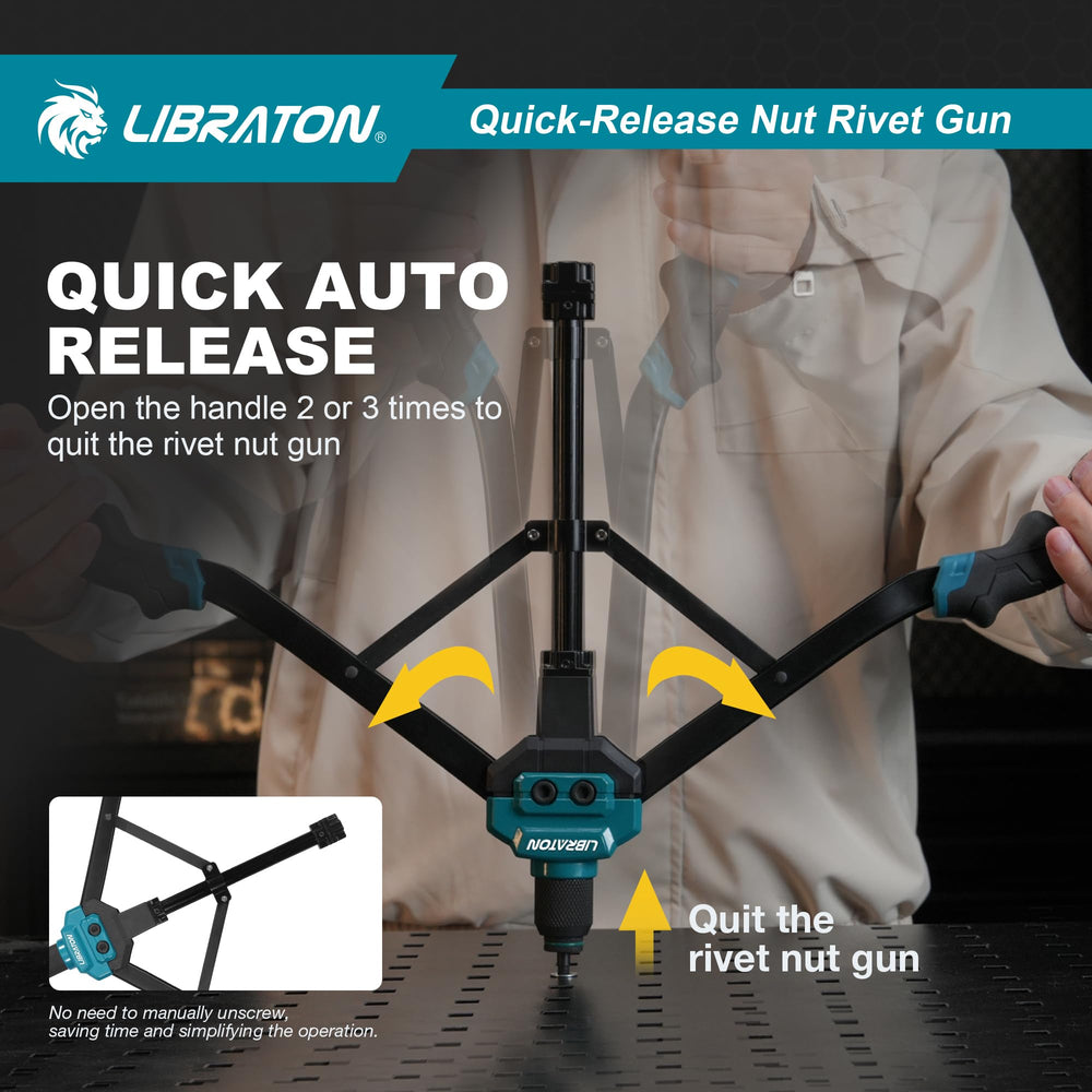LIBRATON Rivet Nut Tool ergonomic grip reduces fatigue during long riveting sessions.