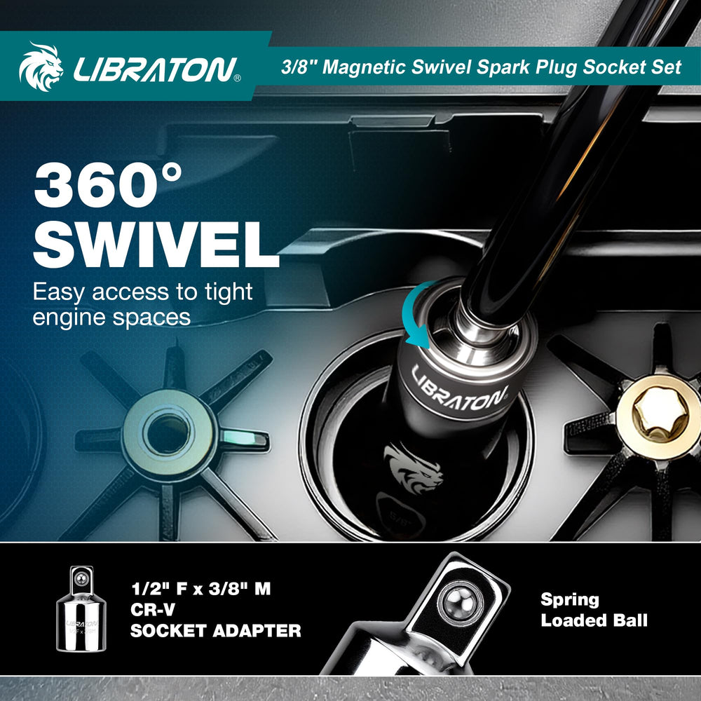 LIBRATON spark plug socket 14mm in chrome finish and clear markings.